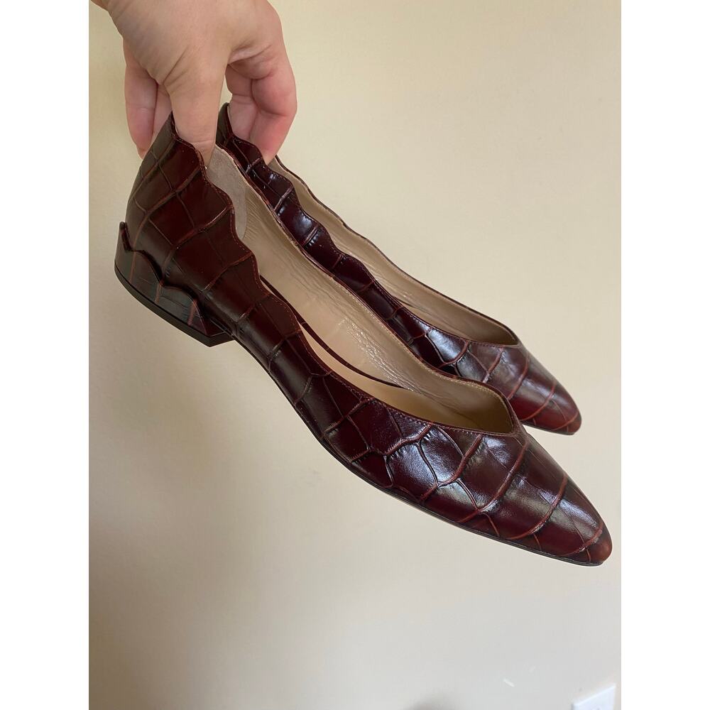 Chloe Laurena Croc Embossed Leather Ballet Flats Brown 38.5/ US 8.5 - Picture 2 of 8